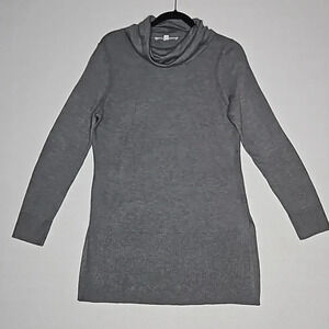 Adrienne Vittadini Size Medium Steel Gray Ribbed Tunic Turtleneck Sweater